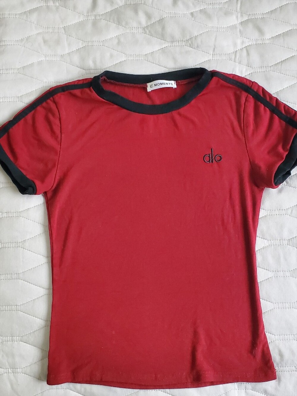 ALO Yoga Red Short-Sleeve Ringer Tee with Black Trim